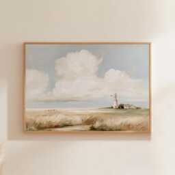 Wheat Field Poster, Windmill Landscape Print, Country Wall Art, Paper - thumbnail 1