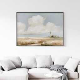 Wheat Field Poster, Windmill Landscape Print, Country Wall Art, Paper - thumbnail 3