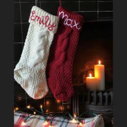 Christmas Stocking With Name - Personalised Hand-Stitched On Plain Knitted - thumbnail 2