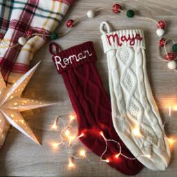 Christmas Stocking With Name - Personalised Hand-Stitched On Plain Knitted