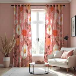 Retro Floral Curtains, Orange & Pink Abstract Flower Drapes, Mid Century Modern Style Made To Measure Panels, Custom Living Room Curtains - thumbnail 3