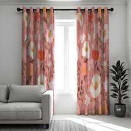 Retro Floral Curtains, Orange & Pink Abstract Flower Drapes, Mid Century Modern Style Made To Measure Panels, Custom Living Room Curtains - thumbnail 2