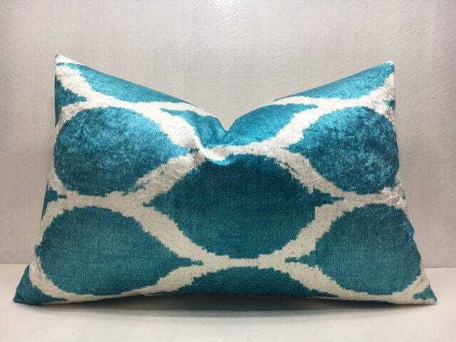 Velvet Ikat Pillow Cover, Handwoven Silk Cushion - 16x24 - image 1