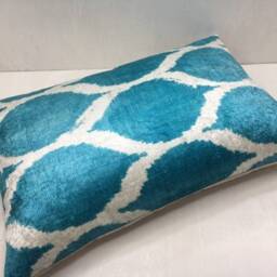 Velvet Ikat Pillow Cover, Handwoven Silk Cushion - 16x24 - thumbnail 4