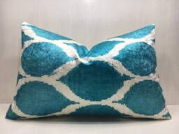 Velvet Ikat Pillow Cover, Handwoven Silk Cushion - 16x24 - thumbnail 1