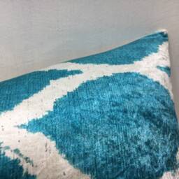 Velvet Ikat Pillow Cover, Handwoven Silk Cushion - 16x24 - thumbnail 2
