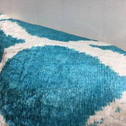 Velvet Ikat Pillow Cover, Handwoven Silk Cushion - 16x24 - thumbnail 3