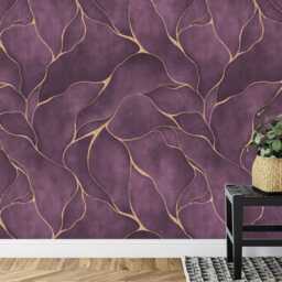 Purple Watercolor Wallpaper Mural, Gold Veins, Peel & Stick - thumbnail 3