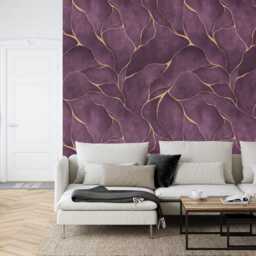 Purple Watercolor Wallpaper Mural, Gold Veins, Peel & Stick - thumbnail 2