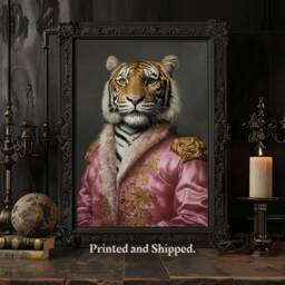 Rococo Tiger Portrait Print, Pink Renaissance Animal Art - thumbnail 2