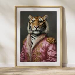 Rococo Tiger Portrait Print, Pink Renaissance Animal Art - thumbnail 3