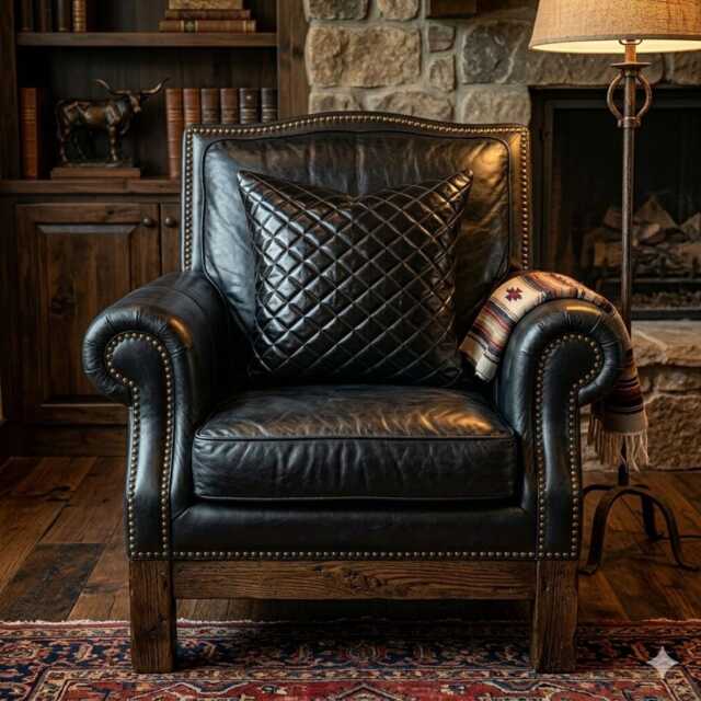 Genuine Diamond Stitch Black Leather Handmade Cushion Cover - Various Sizes - image 1