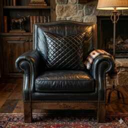 Genuine Diamond Stitch Black Leather Handmade Cushion Cover - Various Sizes
