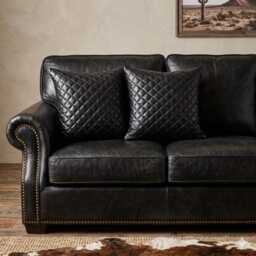 Genuine Diamond Stitch Black Leather Handmade Cushion Cover - Various Sizes - thumbnail 2