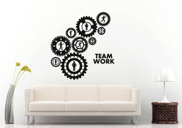 Mechanical Gears People Work Together Teamwork Effort Success Build Office Motivation Wall Sticker Decal Vinyl Mural Decor Art L2394 - image 1