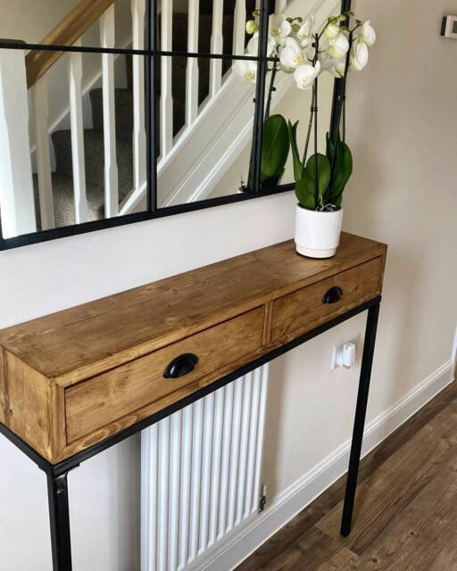 Narrow Console Table With Drawers - Industrial Style Tall Hallway - image 1