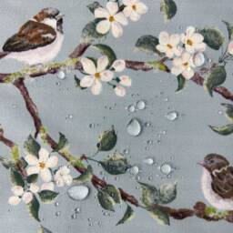 Water & Weather Resistant Garden Outdoor Cushion Pillow, Orchard Blossom Duck Egg Available in 2 Sizes - Sparrow Birds & Floral Design - thumbnail 3