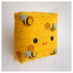 Beehive Pillow Kawaii Kids Room Decor, Yellow Throw Pillow - 7x7 - thumbnail 2