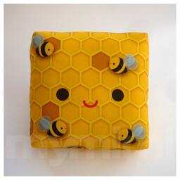 Beehive Pillow Kawaii Kids Room Decor, Yellow Throw Pillow - 7x7 - thumbnail 1