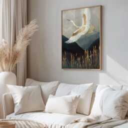 Crane Wall Art, Japanese Poster, Japandi, Print, Teal Art - thumbnail 2