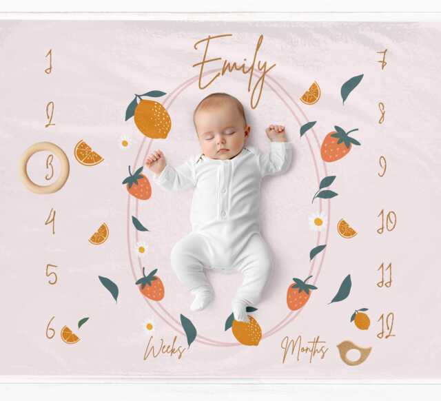 Personalised Milestone Blanket For Girls Citrus Monthly Photo Baby Mat - image 1