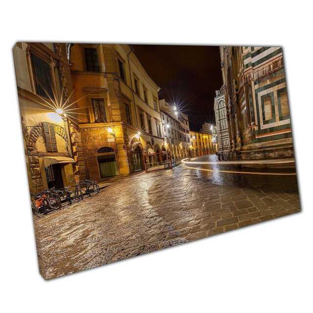 Florence City Night Canvas Print - Illuminated Streetlamps Art For Home Office Decor - image 1