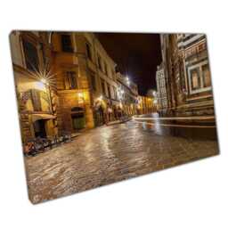 Florence City Night Canvas Print - Illuminated Streetlamps Art For Home Office Decor - thumbnail 1
