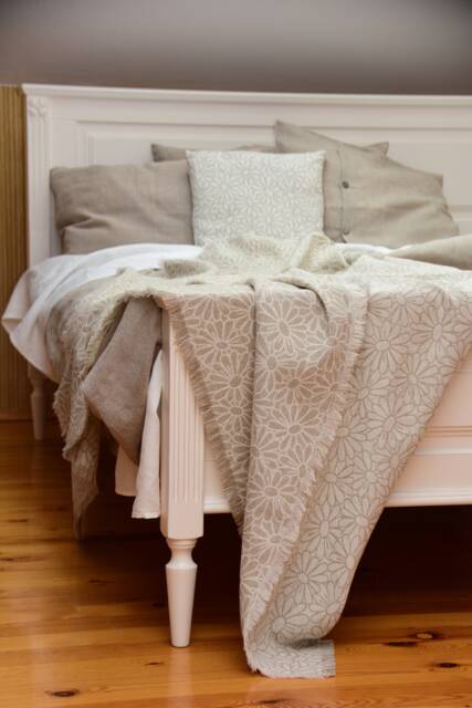 Linen Blend Throw Blanket - Chamomile Pattern, Stone Washed - image 1