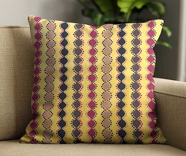 Yellow Geometric Cushion Cover - Ethnic Cotton Throw Pillow 18 - image 1