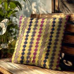 Yellow Geometric Cushion Cover - Ethnic Cotton Throw Pillow 18 - thumbnail 2