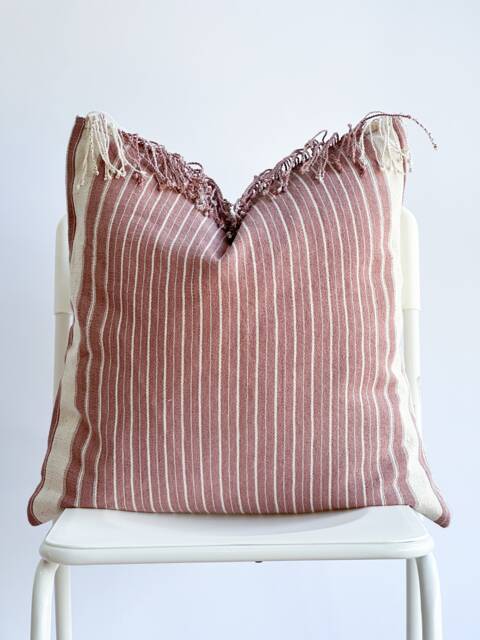 Handmade Hmong Pillow Cover Pink Striped Boho Farmhouse Decor - 20x20 - image 1