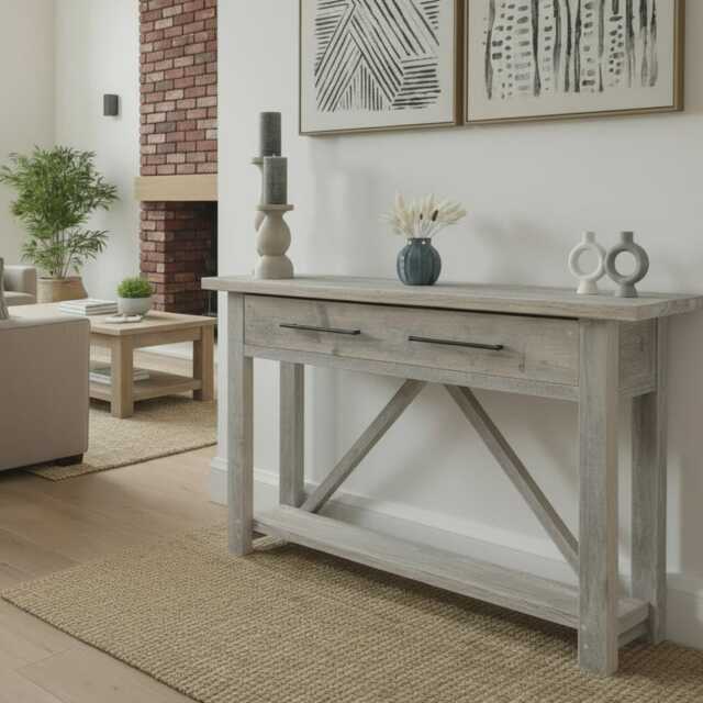 Reclaimed Wood Console Table With Drawer, Narrow Hallway Storage - image 1