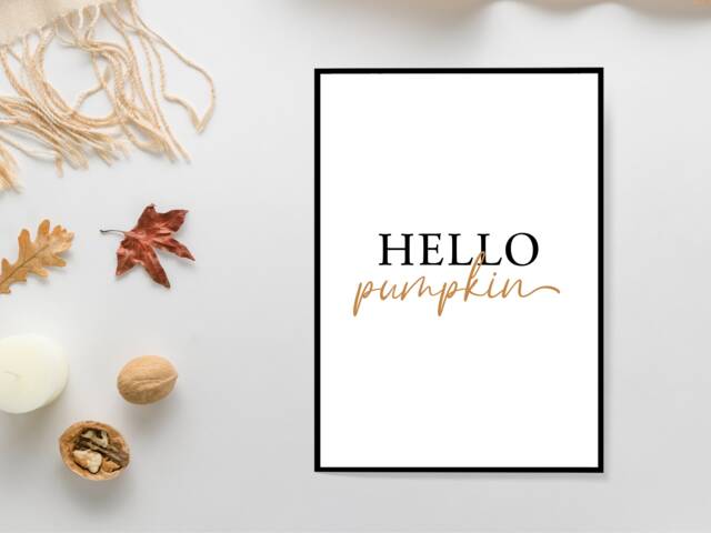 Hello Pumpkin Halloween Print - Festive Fall Autumn Poster Home Decor Gift Bespoke A5 A4 A3 Framed Or Unframed - image 1