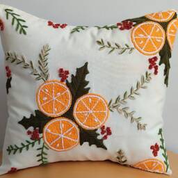 Handmade Oranges Punch Needle Pillow Cover Embroidered Linen Cushion - Tax, Duty Paid/Ddp Usa - thumbnail 4