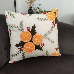 Handmade Oranges Punch Needle Pillow Cover Embroidered Linen Cushion - Tax, Duty Paid/Ddp Usa - thumbnail 2