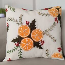 Handmade Oranges Punch Needle Pillow Cover Embroidered Linen Cushion - Tax, Duty Paid/Ddp Usa - thumbnail 3