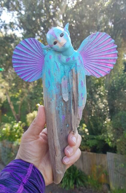 Mermaid Driftwood Art Crystal Wand Oiak Fairy Sculpture - image 1