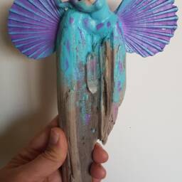 Mermaid Driftwood Art Crystal Wand Oiak Fairy Sculpture - thumbnail 2