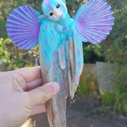 Mermaid Driftwood Art Crystal Wand Oiak Fairy Sculpture - thumbnail 3