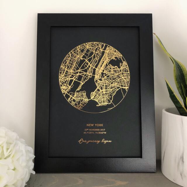 Custom Map Print, Personalised Foil Location Wall Art, Gold Silver Rose Copper Metallic Anniversary, Wedding, New Home Gift - image 1