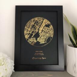 Custom Map Print, Personalised Foil Location Wall Art, Gold Silver Rose Copper Metallic Anniversary, Wedding, New Home Gift - thumbnail 1
