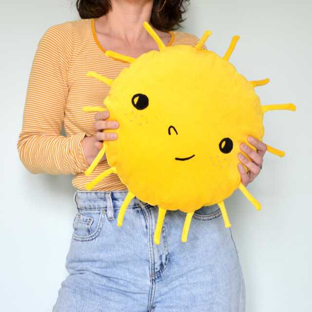 Beautiful Sun Pillow - Yellow & Black Velvet Totally Handmade - image 1