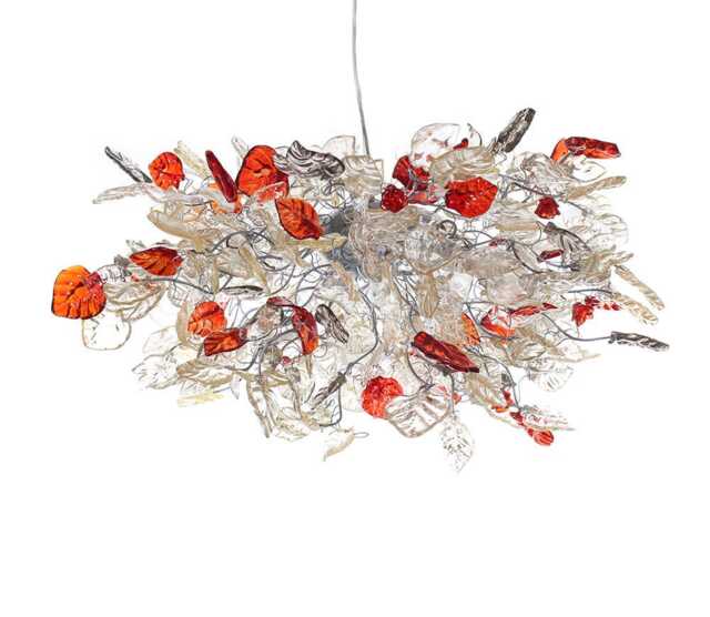Unique Chandeliers Lighting, Modern Chandelier With Clear Gray & Red Flowers Leaves For Dining Room, Bedroom Or Living Room - image 1
