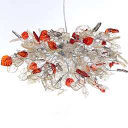 Unique Chandeliers Lighting, Modern Chandelier With Clear Gray & Red Flowers Leaves For Dining Room, Bedroom Or Living Room - thumbnail 2