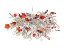 Unique Chandeliers Lighting, Modern Chandelier With Clear Gray & Red Flowers Leaves For Dining Room, Bedroom Or Living Room