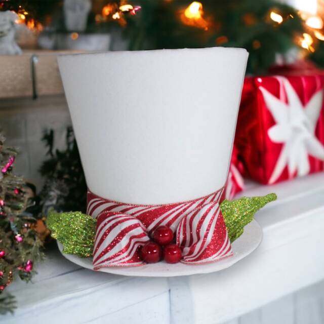 White Top Hat Christmas Tree Topper Candy Cane Holiday Decor - image 1
