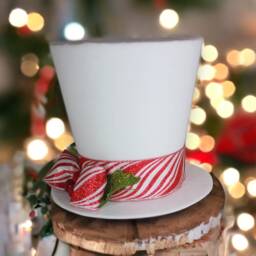 White Top Hat Christmas Tree Topper Candy Cane Holiday Decor - thumbnail 3