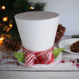 White Top Hat Christmas Tree Topper Candy Cane Holiday Decor - thumbnail 2
