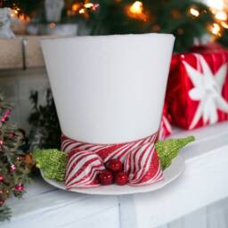 White Top Hat Christmas Tree Topper Candy Cane Holiday Decor - thumbnail 1