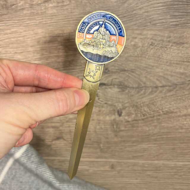 Vintage Solid Brass Like & Enamel France Mont Saint Michel Letter Opener - image 1